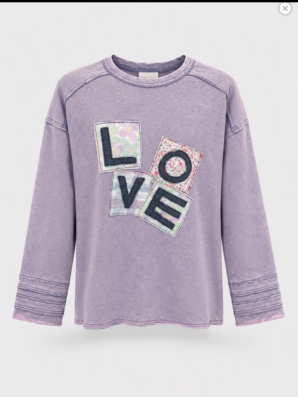 Sage + Fig Lavender 'LOVE' Patch Pullover Top